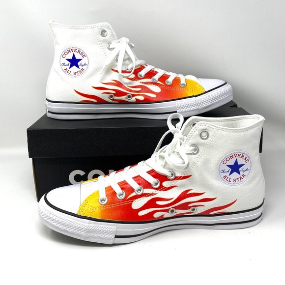 Converse Men's Size CTAS White Yellow Orange Red Flame Canvas Hi Sneaker 166257F - Picture 3 of 10